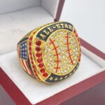 ALL-STAR BALL RING --- GOLD BODY, RED STONE (Item #33-128)