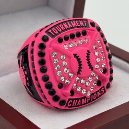 HOME PLATE CHAMPION RING --- NEON PINK BODY, BLACK STONES (Item #03-44)