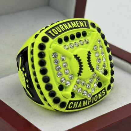 HOME PLATE CHAMPION RING --- NEON YELLOW BODY, BLACK STONES (Item #03-52)