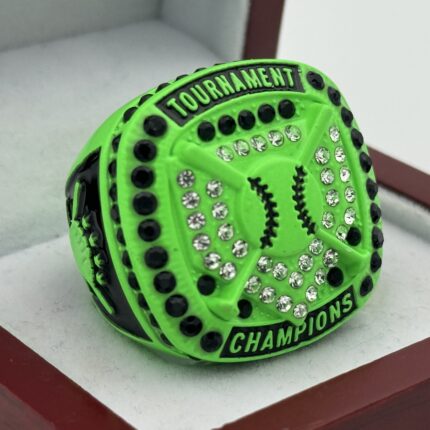 HOME PLATE CHAMPION RING --- NEON GREEN BODY, BLACK STONES (Item #03-48)