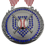 JUMBO CHAMPION TURNOVER MEDAL WITH RIBBON --- GUN METAL, BLUE STONES (Item #57-64)