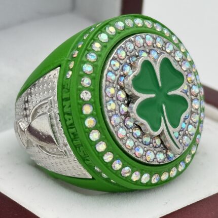 4 LEAFED CLOVER FINALIST RING --- GREEN BODY, PRISMATIC STONES (ITEM #34-53)