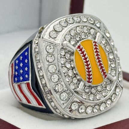 SOFTBALL PARTICIPATION RING --- SILVER BODY, PAINTED BALL WITH BATS (Item #21-35)