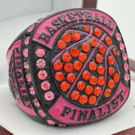 BASKETBALL FINALIST RING --- BLACK BODY, PINK STONES (Item #52-09)