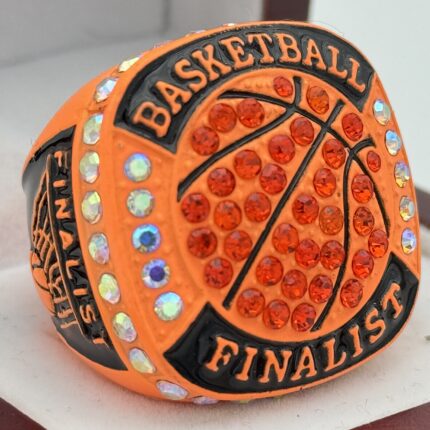 BASKETBALL FINALIST RING --- NEON ORANGE BODY, PRISMATIC STONES (Item #52-13)
