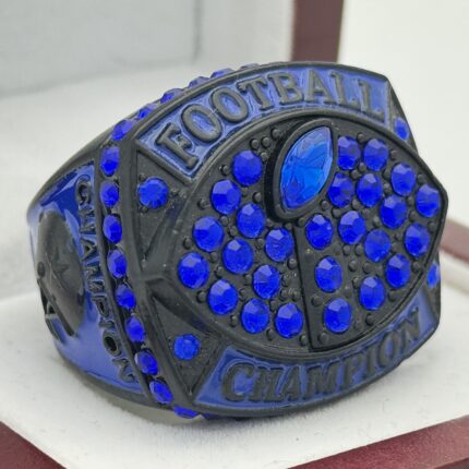 CLASSIC FOOTBALL CHAMPION RING --- BLACK BODY, BLUE STONE (Item #51-88)