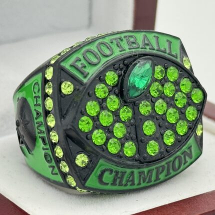 CLASSIC FOOTBALL CHAMPION RING --- BLACK BODY, GREEN STONE (Item #51-96)