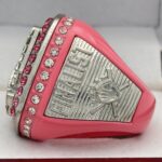 5 STAR DELUXE CANCER RIBBON HOME PLATE FINALIST RING --- PINK BODY, CLEAR/PINK STONES, SILVER INSERTS, SOFTBALL/BASEBALL (Item #34-101) - Image 2