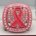 5 STAR DELUXE CANCER RIBBON HOME PLATE FINALIST RING --- WHITE BODY, CLEAR/PINK STONES, PINK INSERTS, SOFTBALL/BASEBALL (Item #34-109) - Image 3