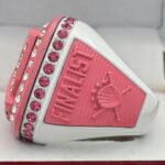5 STAR DELUXE CANCER RIBBON HOME PLATE FINALIST RING --- WHITE BODY, CLEAR/PINK STONES, PINK INSERTS, SOFTBALL/BASEBALL (Item #34-109) - Image 2