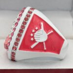 CANCER RIBBON HOME PLATE FINALIST RING --- WHITE BODY, PINK STONES, PINK SIDES, SOFTBALL/BASEBALL (Item #34-117) - Image 2