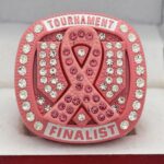 CANCER RIBBON HOME PLATE FINALIST RING --- PINK BODY, CLEAR STONES, WHITE SIDES, SOFTBALL/BASEBALL (Item #34-113) - Image 3