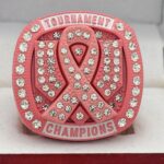 CANCER RIBBON HOME PLATE CHAMPION RING --- PINK BODY, CLEAR STONES, WHITE SIDES, SOFTBALL/BASEBALL (Item #34-116) - Image 3