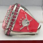 CANCER RING PINK RIBBON FINALIST --- SILVER BODY, PINK STONES ON RIBBON, SOFTBALL/BASEBALL (Item #34-121) - Image 2
