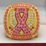 CANCER RING PINK RIBBON CHAMPION --- GOLD BODY, PINK STONES ON RIBBON, SOFTBALL/BASEBALL (Item #34-124) - Image 3