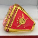 CANCER RING PINK RIBBON CHAMPION --- GOLD BODY, PINK STONES ON RIBBON, SOFTBALL/BASEBALL (Item #34-124) - Image 2
